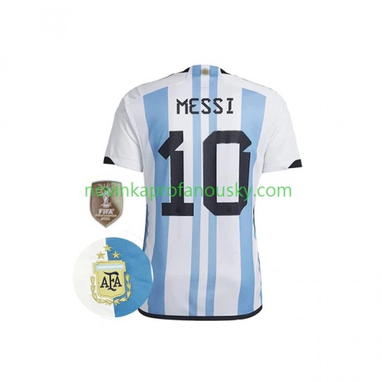 Argentina Dres Messi 10 3 Stars Domácí Fotbalové Dresy pro Muže MS ve fotbale 2022 Krátký rukáv