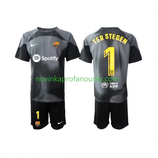 FC Barcelona Dres Ter Stegen 1 Brankářské Venkovní Fotbalové Dresy pro Děti 2022-2023 Krátký rukáv