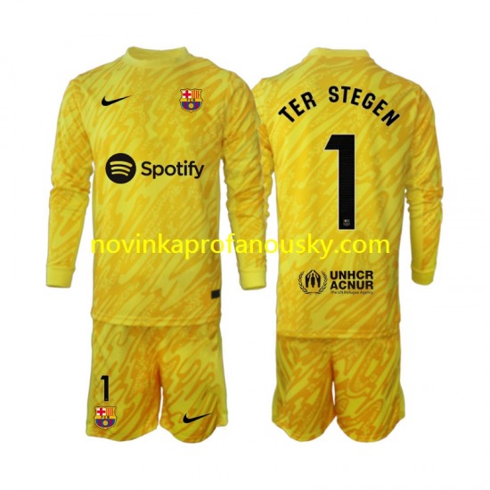 FC Barcelona Dres Ter Stegen 1 Brankářské Venkovní Fotbalové Dresy pro Děti 2024-2025 Dlouhý rukáv