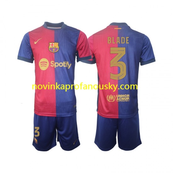 FC Barcelona Dres UCL Font Blade 3 Domácí Fotbalové Dresy pro Děti 2024-2025 Krátký rukáv