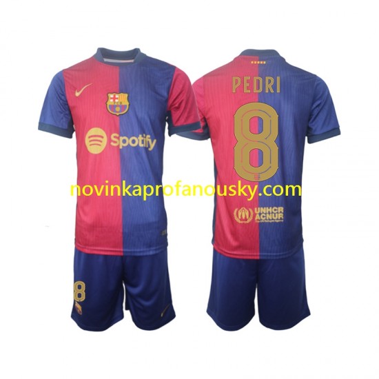FC Barcelona Dres UCL Font PEDRI 8 Domácí Fotbalové Dresy pro Děti 2024-2025 Krátký rukáv
