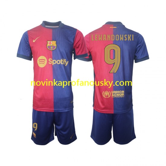 FC Barcelona Dres UCL Font Robert Lewandowski 9 Domácí Fotbalové Dresy pro Děti 2024-2025 Krátký rukáv