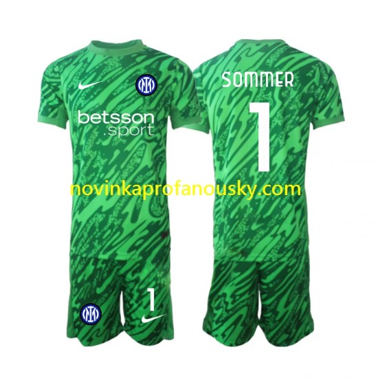 Inter Milán Dres Yann Sommer 1 Brankářské Domácí Fotbalové Dresy pro Děti 2024-2025 Krátký rukáv