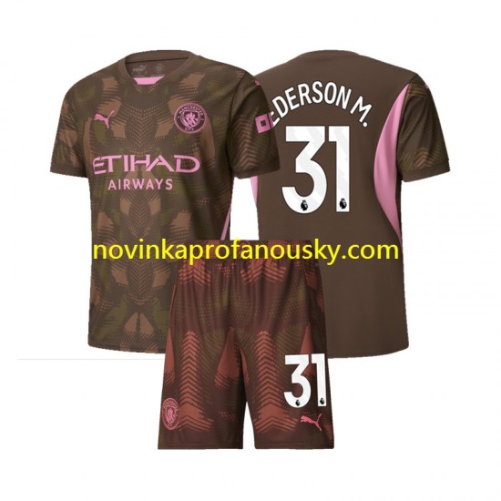 Manchester City Dres Ederson M 31 Brankářské Domácí Fotbalové Dresy pro Děti 2024-2025 Krátký rukáv