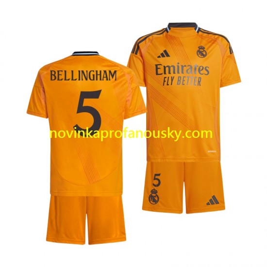 Real Madrid Dres BELLINGHAM 5 Venkovní Fotbalové Dresy pro Děti 2024-2025 Krátký rukáv