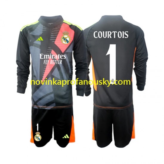 Real Madrid Dres Thibaut Courtois 1 Brankářské Venkovní Fotbalové Dresy pro Děti 2024-2025 Dlouhý rukáv