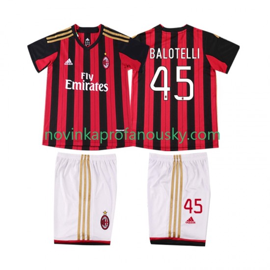 AC Milán Dres BALOTELL 45 2013 2014 Retro Domácí Fotbalové Dresy pro Děti Krátký rukáv
