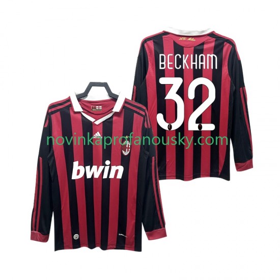 AC Milán Dres BECKHAM 32 2009 Retro Domácí Fotbalové Dresy pro Muže 2010 Dlouhý rukáv