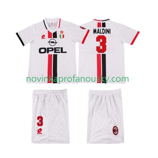 AC Milán Dres MALDINI 3 1996 1997 Retro Venkovní Fotbalové Dresy pro Děti Krátký rukáv