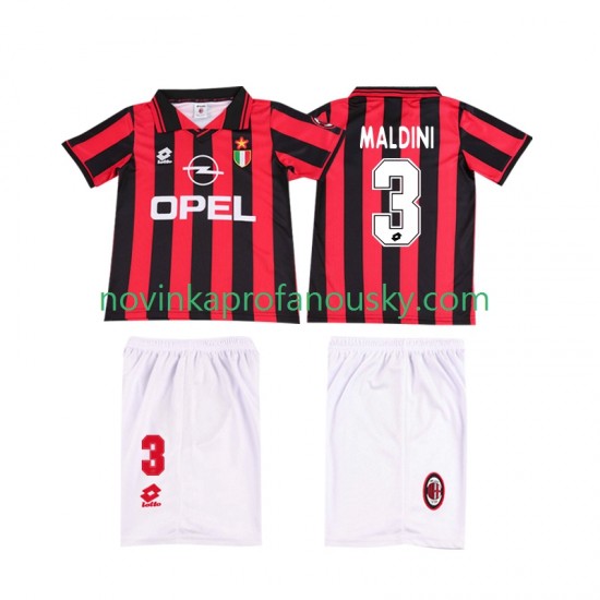 AC Milán Dres MALDINI 3 1996 1997 Retro Domácí Fotbalové Dresy pro Děti Krátký rukáv
