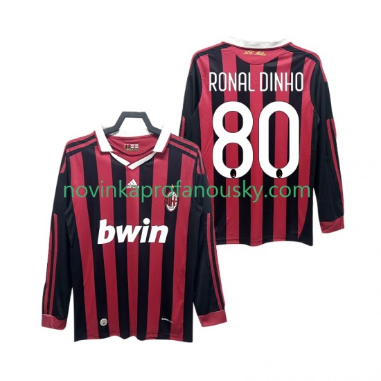 AC Milán Dres RONALDINHO 80 2009 Retro Domácí Fotbalové Dresy pro Muže 2010 Dlouhý rukáv