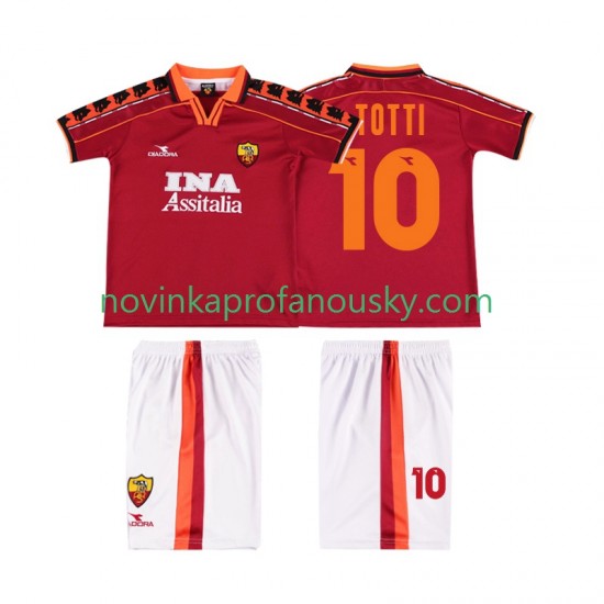 AS Řím Dres TOTTI 10 Retro Domácí Fotbalové Dresy pro Děti 1998 1999 Krátký rukáv
