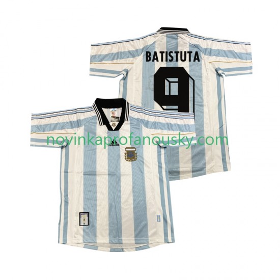 Argentina Dres BATISUTA 9 Retro Domácí Fotbalové Dresy pro Muže 1998 Krátký rukáv