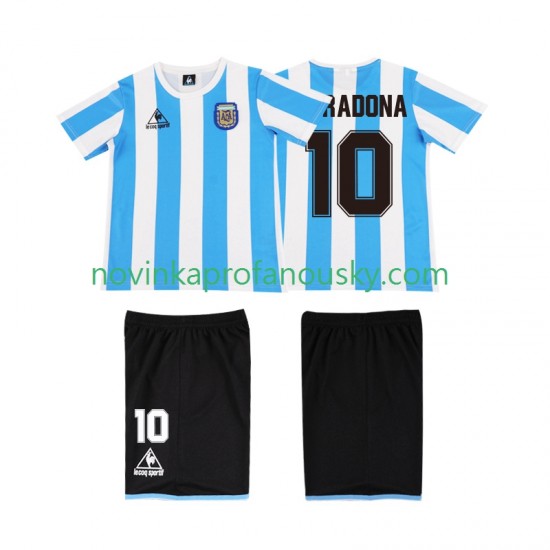 Argentina Dres MARADONA 10 1986 Retro Domácí Fotbalové Dresy pro Děti Krátký rukáv