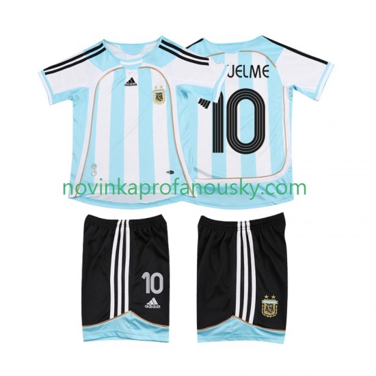 Argentina Dres RIQUELME 10 2007 Retro Domácí Fotbalové Dresy pro Děti 2006 Krátký rukáv