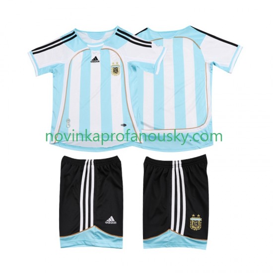 Argentina Dres 2007 Retro Domácí Fotbalové Dresy pro Děti 2006 Krátký rukáv