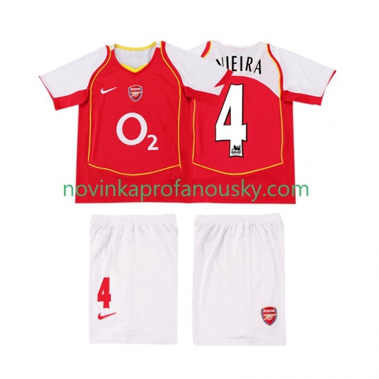 Arsenal Dres VIEIRA 4 2005 Retro Domácí Fotbalové Dresy pro Děti 2004 Krátký rukáv