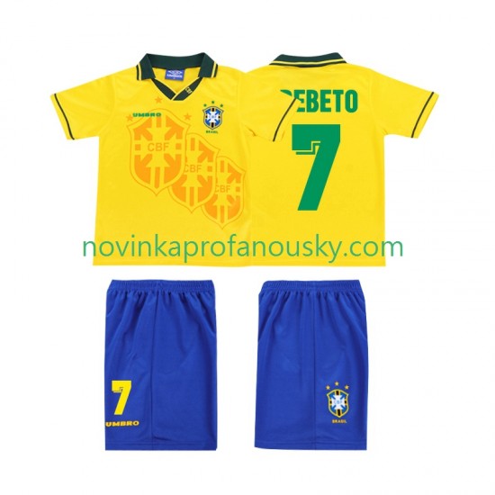 Brazílie Dres BEBETO 7 Retro Domácí Fotbalové Dresy pro Děti 1994 Krátký rukáv