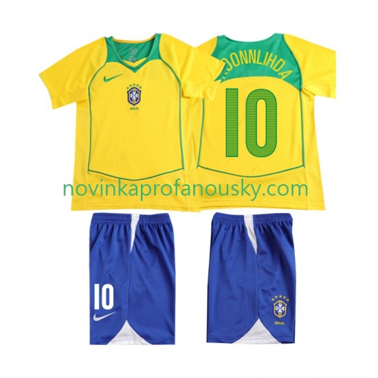 Brazílie Dres RONALOINHO 10 Retro Domácí Fotbalové Dresy pro Děti 2004 Krátký rukáv