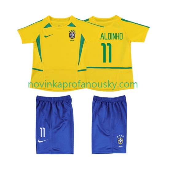 Brazílie Dres RONALOINHO 11 Retro Domácí Fotbalové Dresy pro Děti 2002 Krátký rukáv