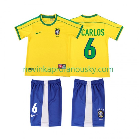 Brazílie Dres Roberto Carlos 6 Retro Domácí Fotbalové Dresy pro Děti 1998 Krátký rukáv