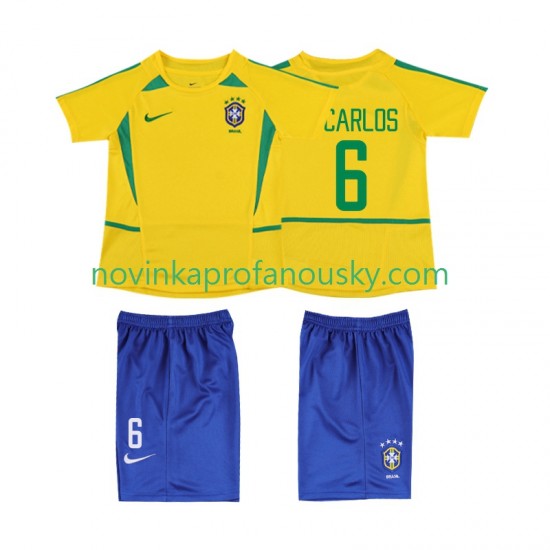 Brazílie Dres Roberto Carlos 6 Retro Domácí Fotbalové Dresy pro Děti 2002 Krátký rukáv