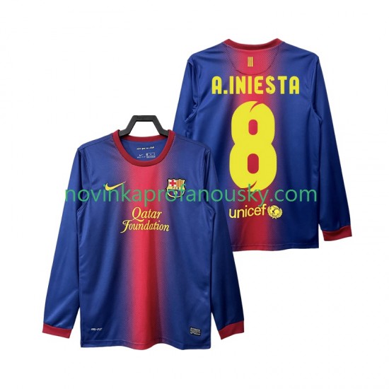 FC Barcelona Dres A INIESTA 8 2012 2013 Retro Domácí Fotbalové Dresy pro Muže Dlouhý rukáv
