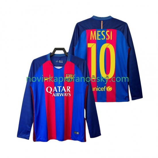 FC Barcelona Dres Lionel Messi 10 2016 2017 Retro Domácí Fotbalové Dresy pro Muže Dlouhý rukáv