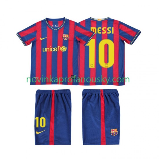 FC Barcelona Dres Lionel Messi 10 2009 Retro Domácí Fotbalové Dresy pro Děti 2010 Krátký rukáv