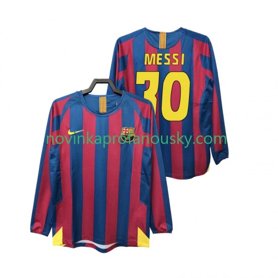 FC Barcelona Dres Lionel Messi 30 2005 Retro Domácí Fotbalové Dresy pro Muže 2006 Dlouhý rukáv