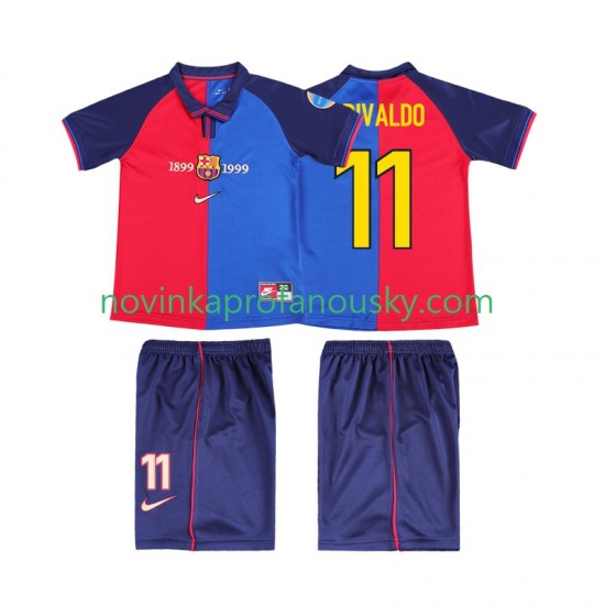 FC Barcelona Dres RIVALDO 11 2000 Retro Domácí Fotbalové Dresy pro Děti 1999 Krátký rukáv