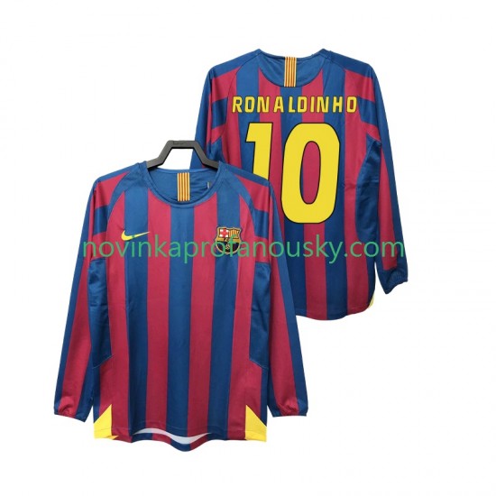 FC Barcelona Dres RONALDINHO 10 2005 Retro Domácí Fotbalové Dresy pro Muže 2006 Dlouhý rukáv