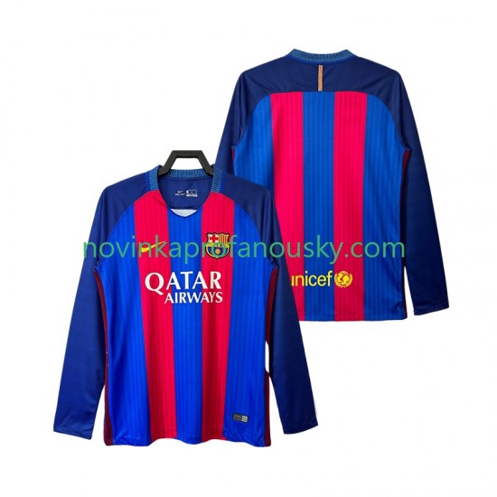 FC Barcelona Dres 2016 2017 Retro Domácí Fotbalové Dresy pro Muže Dlouhý rukáv