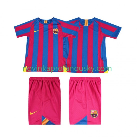 FC Barcelona Dres 2005 Retro Domácí Fotbalové Dresy pro Děti 2006 Krátký rukáv
