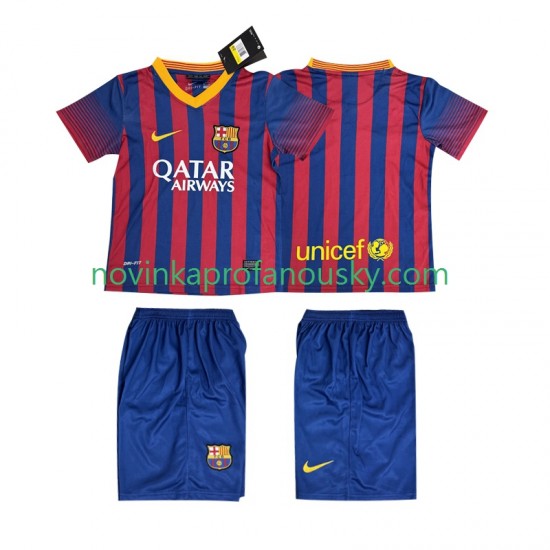 FC Barcelona Dres 2013 2014 Retro Domácí Fotbalové Dresy pro Děti Krátký rukáv