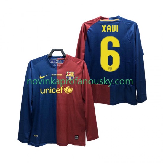FC Barcelona Dres XAVI 6 Champions League 2009 Retro Domácí Fotbalové Dresy pro Muže 2008 Dlouhý rukáv