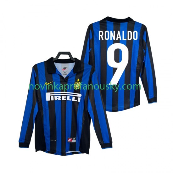 Inter Milán Dres Ronaldo 9 Retro Domácí Fotbalové Dresy pro Muže 1998 1999 Dlouhý rukáv