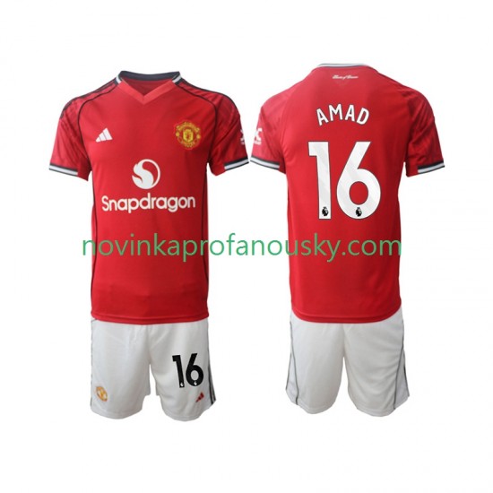 Manchester United Dres Amad Diallo 16 Domácí Fotbalové Dresy pro Děti 2025-2026 Krátký rukáv