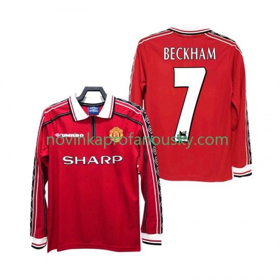 Manchester United Dres BECKHAM 7 Retro Domácí Fotbalové Dresy pro Muže 1998 1999 Dlouhý rukáv