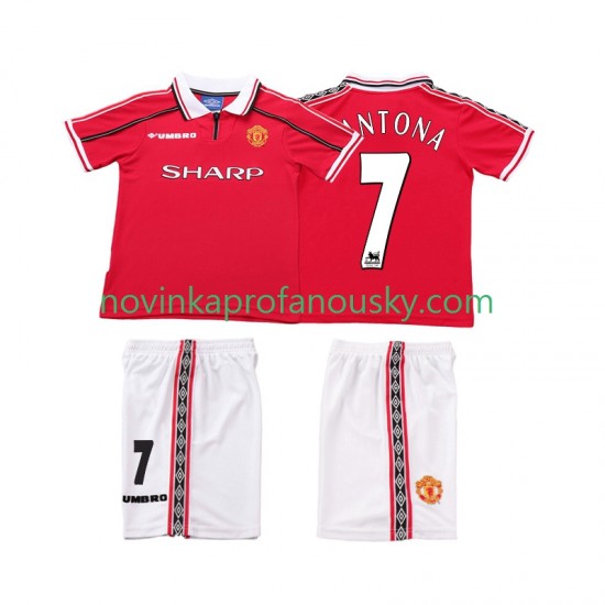 Manchester United Dres CONTONA 7 Retro Domácí Fotbalové Dresy pro Děti 1998 1999 Krátký rukáv