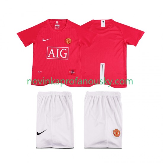 Manchester United Dres Premier League 2007 Retro Domácí Fotbalové Dresy pro Děti 2008 Krátký rukáv