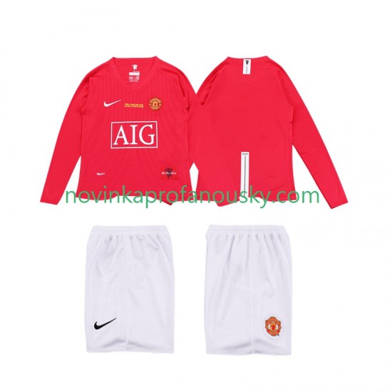 Manchester United Dres Premier League 2009 Retro Domácí Fotbalové Dresy pro Děti 2008 Dlouhý rukáv