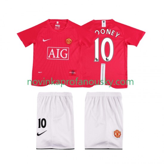 Manchester United Dres ROONEY 10 Premier League 2007 Retro Domácí Fotbalové Dresy pro Děti 2008 Krátký rukáv
