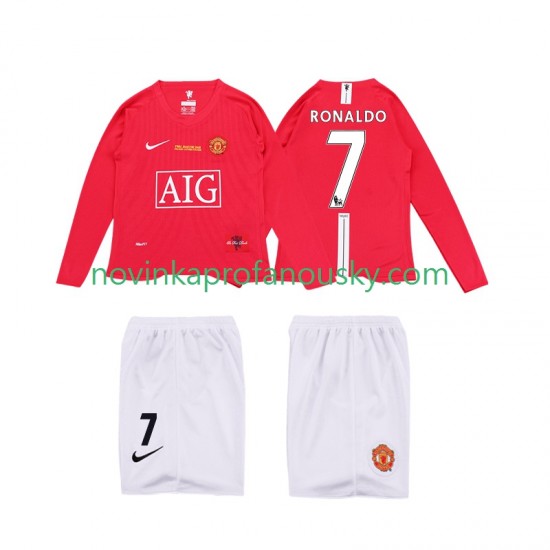 Manchester United Dres Ronaldo 7 Premier League 2009 Retro Domácí Fotbalové Dresy pro Děti 2008 Dlouhý rukáv