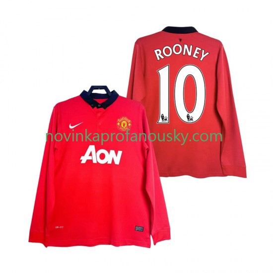 Manchester United Dres Rooney 10 2013 2014 Retro Domácí Fotbalové Dresy pro Muže Dlouhý rukáv