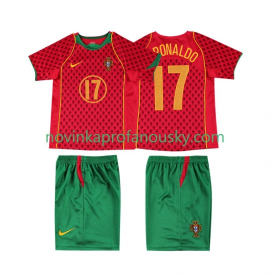 Portugalsko Dres Cristiano Ronaldo 17 Retro Domácí Fotbalové Dresy pro Děti 2004 Krátký rukáv