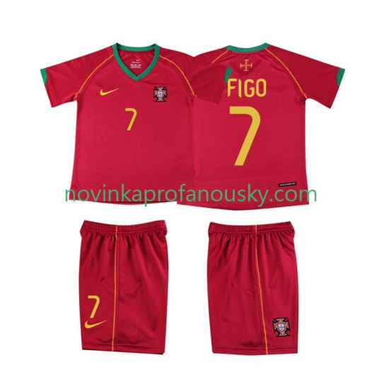 Portugalsko Dres FIGO 7 Retro Domácí Fotbalové Dresy pro Děti 2006 Krátký rukáv