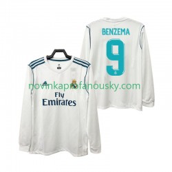 Real Madrid Dres BENZEMA 9 2017 2018 Retro Domácí Fotbalové Dresy pro Muže Dlouhý rukáv