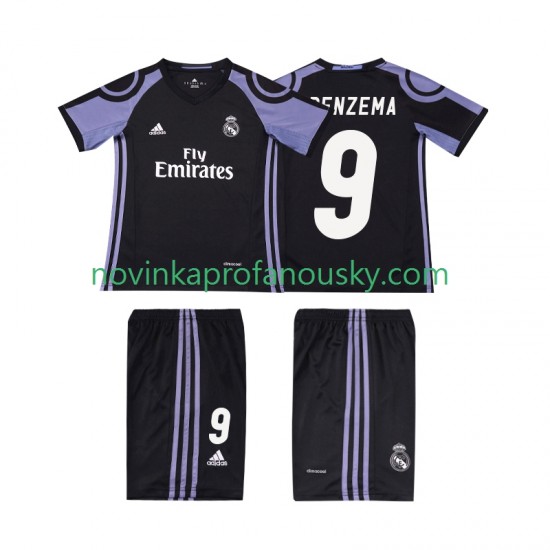 Real Madrid Dres BENZEMA 9 2016 2017 Retro Alternativní Fotbalové Dresy pro Děti Krátký rukáv
