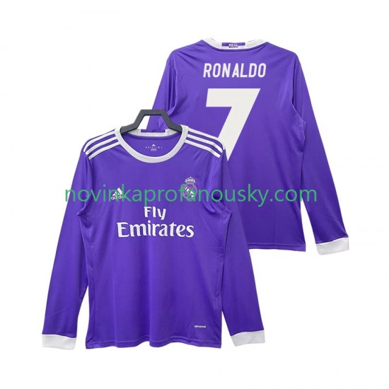 Real Madrid Dres Cristiano Ronaldo 7 2016 2017 Retro Venkovní Fotbalové Dresy pro Muže Dlouhý rukáv